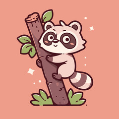 Cute Raccoon Climbing Up a Tree Trunk