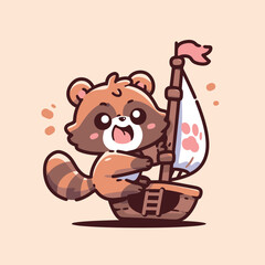 Raccoon Sailor on Sailboat with Paw Print