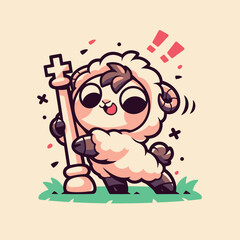 Excited Ram Sheep Holding Large Chess Piece