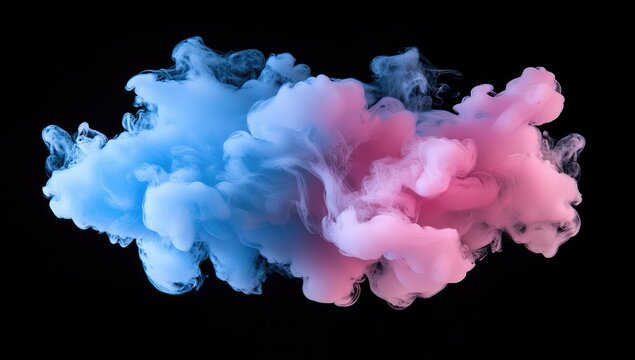 Abstract swirling clouds of pastel blue and pink, on black background