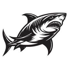 Modern Tribal Shark Vector Design – Fierce Black and White Illustration of an Aggressive Ocean Predator with Sharp Lines and Dynamic Motion – Ideal for Tattoo Art, Sports Team Branding, Streetwear Gra