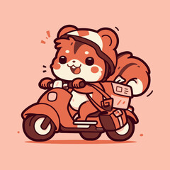 Squirrel Delivery Rider on Red Scooter Cheerful