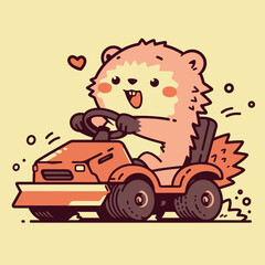 Hedgehog Driving Orange Buggy Car with Heart