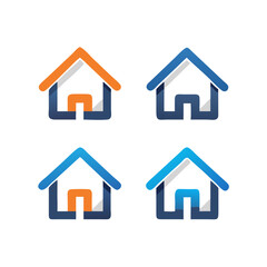 Web home icon set for websites and apps. Simple house symbol. Flat real estate sign. Main page pictogram in filled, thin line, outline and stroke style. Isolated illustration.
