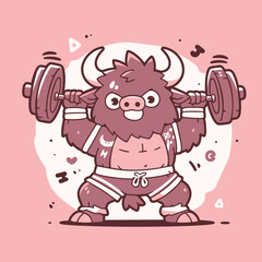 Strong Minotaur Lifting Heavy Barbell in Gym