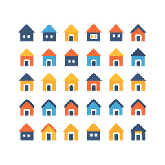 Web home icon set for websites and apps. Simple house symbol. Flat real estate sign. Main page pictogram in filled, thin line, outline and stroke style. Isolated illustration.
