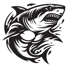 Aggressive Muscular Shark Mascot Illustration – Black and White Vector Art for Sports or Branding