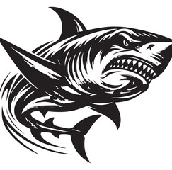 Modern Tribal Shark Vector Design – Fierce Black and White Illustration of an Aggressive Ocean Predator with Sharp Lines and Dynamic Motion – Ideal for Tattoo Art, Sports Team Branding, Streetwear Gra