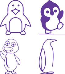 set of penguins on white background