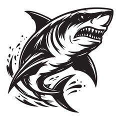 Modern Tribal Shark Vector Design – Fierce Black and White Illustration of an Aggressive Ocean Predator with Sharp Lines and Dynamic Motion – Ideal for Tattoo Art, Sports Team Branding, Streetwear Gra