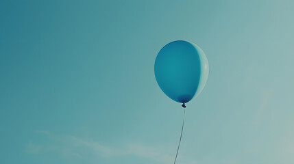 Obraz premium Floating Blue: A singular, vibrant blue balloon soars weightlessly against a calming sky, evokes a sense of freedom, hope, and the boundless possibilities of dreams.