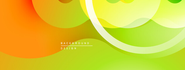 Abstract background. Overlapping shapes create smooth gradients. Orange, yellow, green hues dominate composition. Modern design element.