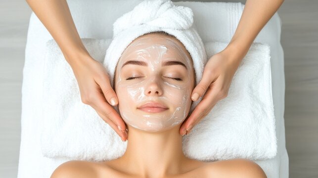 Relaxing facial treatment spa beauty care indoor close-up wellness experience