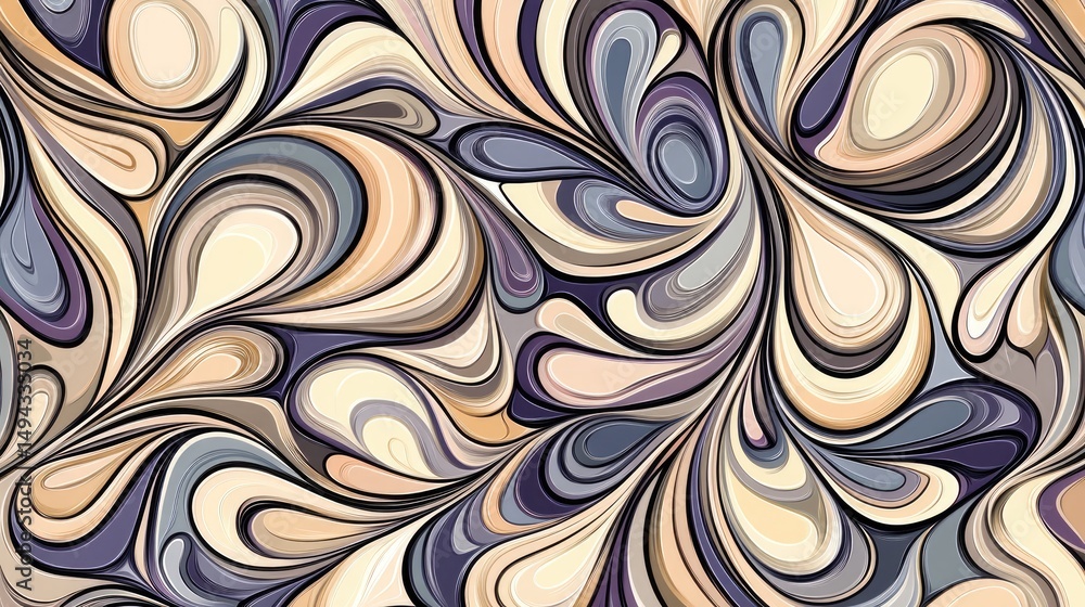 Poster intricate abstract design with swirling shapes and flowing colors.