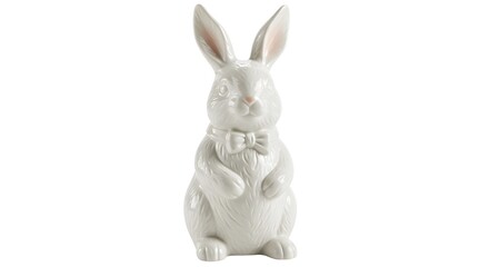 Obraz premium A pristine, white ceramic Easter bunny statue poses, ideal for holiday decorations.