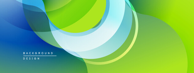 Abstract flowing shapes, vibrant greens, blues create dynamic background. Smooth gradients suggest movement, depth. Modern design element.