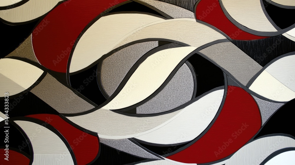 Aufkleber abstract design pattern with intertwined shapes in red, gray and white.