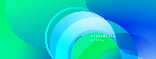 Abstract fluid shapes, vibrant blues, greens create dynamic background. Smooth gradients suggest movement, depth. Modern design element.