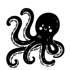 A cute black octopus illustration in a simple style.