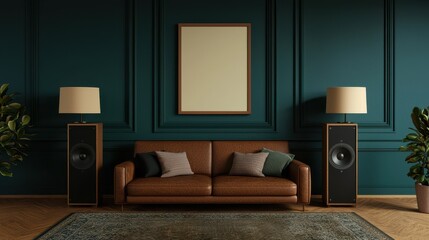 Cozy living room interior with modern furniture, wooden floor, and elegant decor elements in a stylish setting