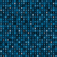 Seamless pattern of binary code symbols, monochrome digital background