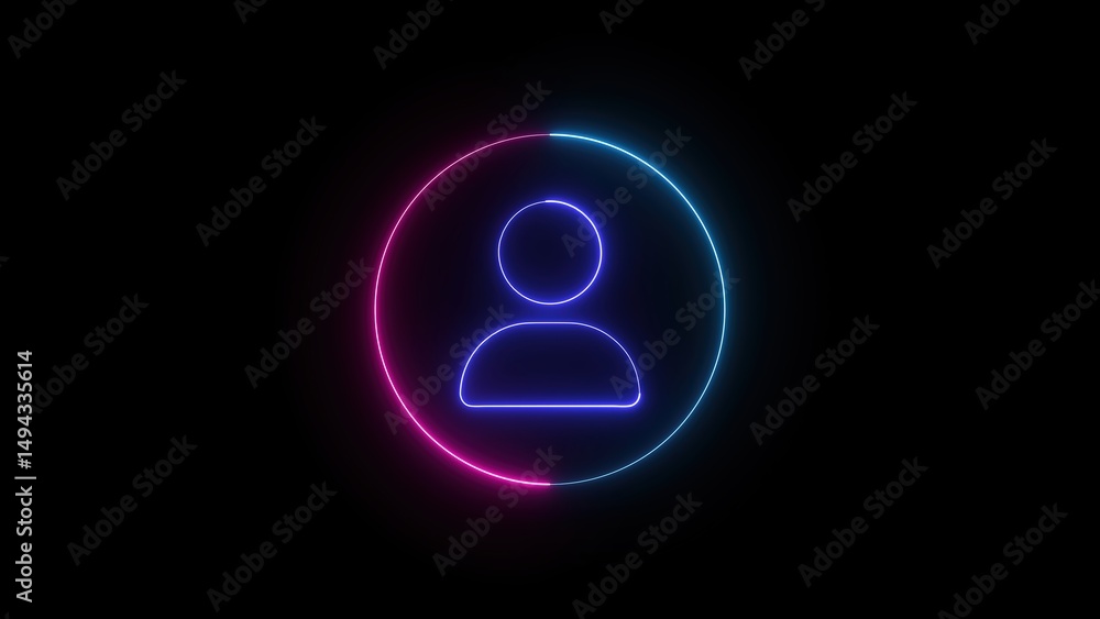 Poster illuminated person icon in circle against a dark background represents user profile account avatar s