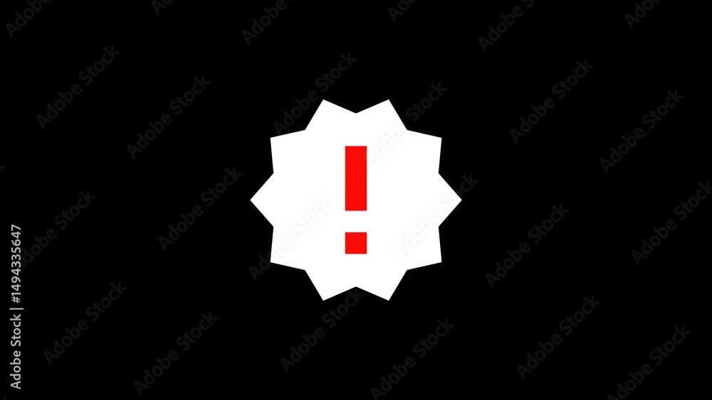 Poster a striking red exclamation mark within a starburst warning symbol on a stark black background emphas