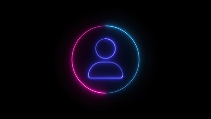 Illuminated person icon in circle against a dark background represents user profile account avatar sign symbol communication identity visualization