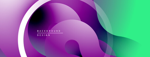 Abstract fluid shapes, vibrant purple, green gradients. Modern background design, smooth transitions, dynamic composition.