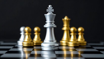 Chess king stands strong on a chessboard.