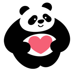 A chubby panda holding a pink heart, illustrated in a cute, simple style.