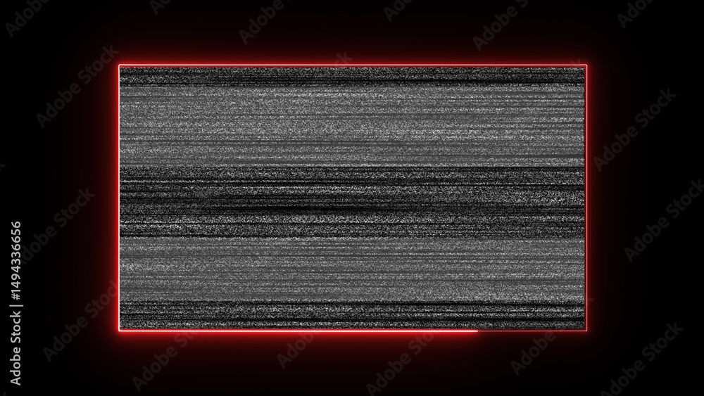 Poster abstract composition with static television noise effect within a rectangular red outline on a dark 
