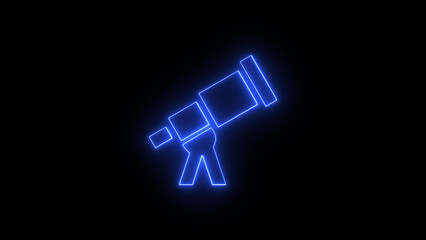 Illuminated neon outline of a telescope against a deep black backdrop design for astronomy and space exploration concepts