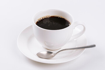 Cup of black coffee on white background