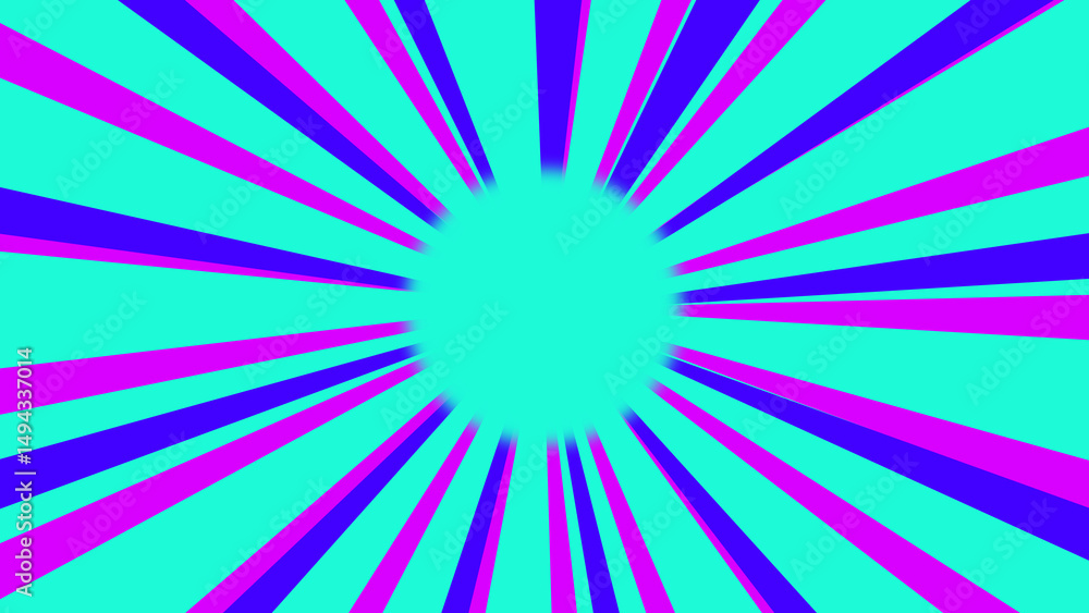 Poster abstract retro pop art style sunburst background in vibrant turquoise purple and blue radial lines c