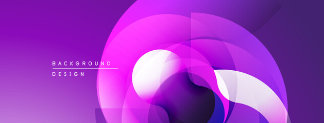 Abstract purple design features overlapping circles, gradients. Modern, vibrant composition creates dynamic visual effect.