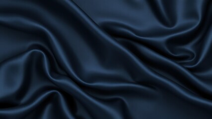Black blue abstract background. Dark blue silk satin texture background. Shiny fabric with wavy soft pleats. Dark blue elegant background with copy space for your design
