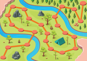 Forest Game Map with stage routes and Green Land