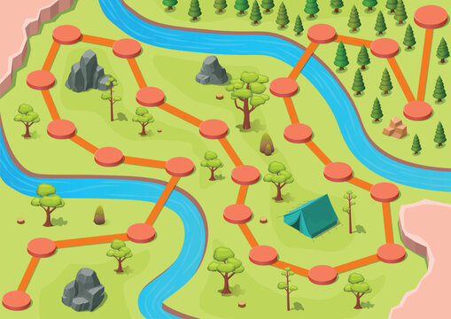 Forest Game Map with stage routes and Green Land