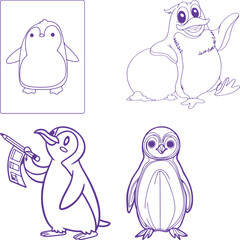 set of penguins on white background