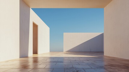 Serene Minimalist Architecture with Open Space and Clear Blue Sky for Modern Design Concepts