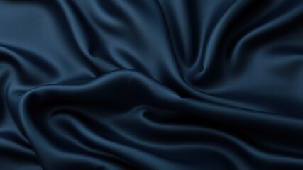 Fototapeta premium Black blue abstract background. Dark blue silk satin texture background. Shiny fabric with wavy soft pleats. Dark blue elegant background with copy space for your design