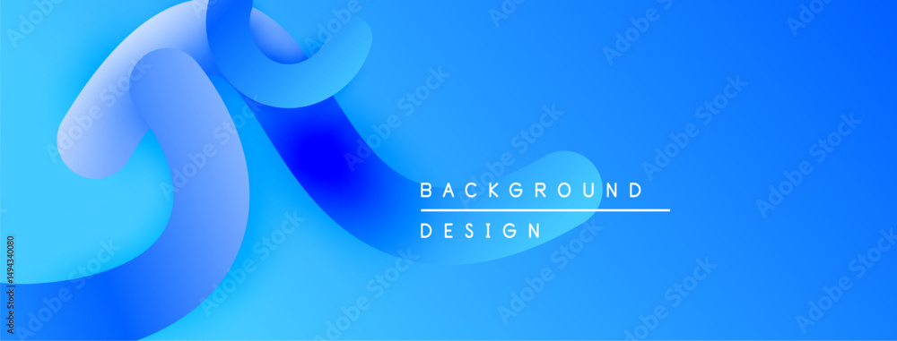 Poster Abstract blue background. Fluid shapes overlap, creating dynamic visual effect. Modern design elements present clean aesthetic.