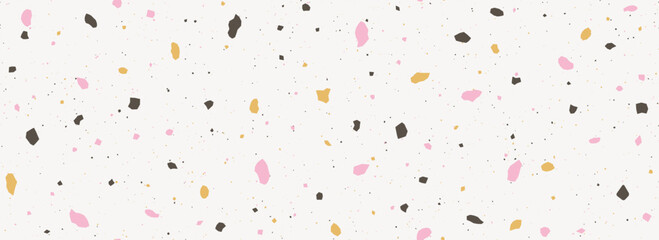 Light beige Terrazzo seamless pattern. Repeated granite stone texture. Color Italian mosaic surface design for paving, floor tile swatch, decoration. Vector repeated Venetian marble background concept