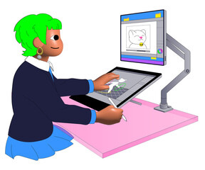 Woman creating animated cat character