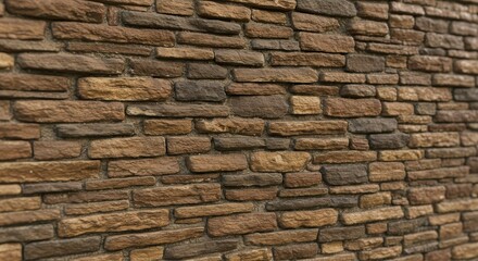 Fototapeta premium Brown Stone Wall Texture - A rustic, layered stone wall texture, symbolizing strength, durability, history, nature, and timelessness