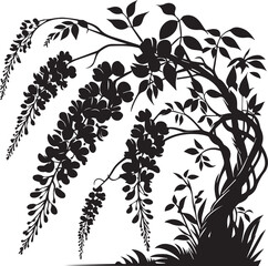 black wisteria flower vector, wisteria flower logo silhouette vector, wisteria flower vector illustration