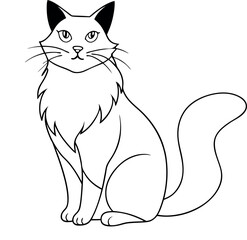 Elegant Line Drawing of Angora Blonde Cat Vector Art