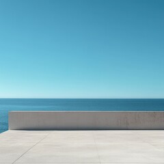 Serene coastal view from a minimalist concrete terrace