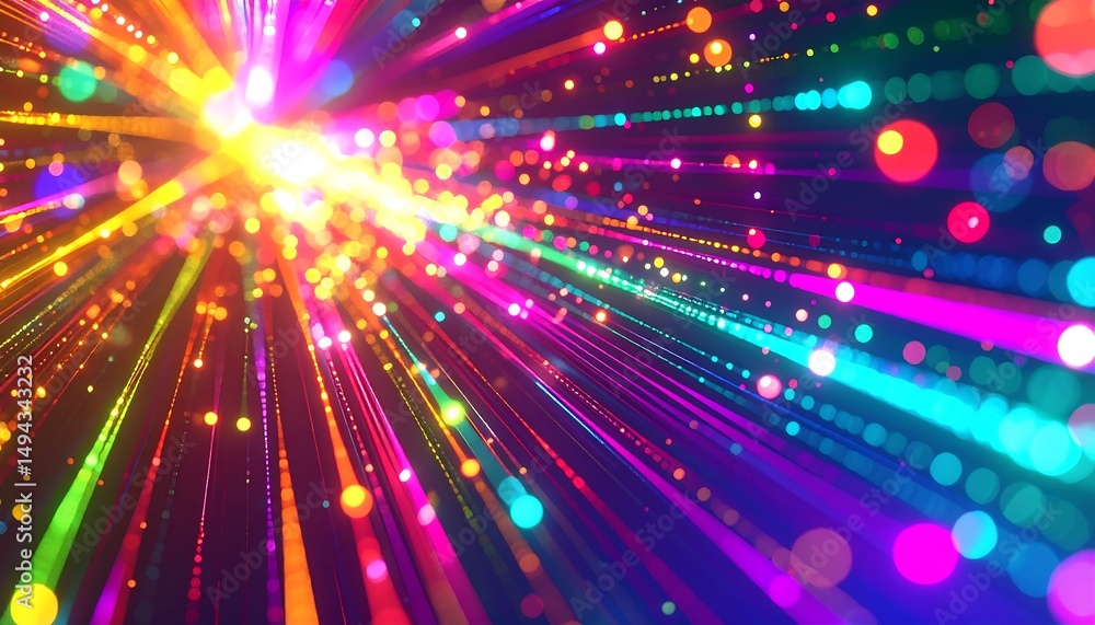 Poster Colorful abstract light beams with bokeh effect.
